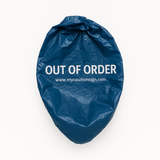 OUT OF ORDER URINAL AND TOILET COVER BLUE PLASTIC WITH PLASTIC PIPE FASTENER